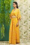 Buy_Alaya Advani_Yellow Georgette Abstract, Sequin V Neck Print Top And Palazzo Set_Online_at_Aza_Fashions