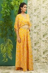 Shop_Alaya Advani_Yellow Georgette Abstract, Sequin V Neck Print Top And Palazzo Set_Online_at_Aza_Fashions