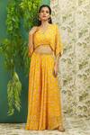 Buy_Alaya Advani_Yellow Georgette Abstract, Sequin V Neck Print Top And Palazzo Set