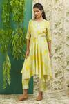 Shop_Alaya Advani_Yellow Muslin Abstract, Cutdana, Sequin Round Print Kurta And Pant Set_Online_at_Aza_Fashions