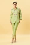 Buy_Zamoraa The Label_Green Chanderi Silk Lining Cotton Embroidery Floret Tassel Shirt With Pant _at_Aza_Fashions