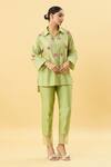 Zamoraa The Label_Green Chanderi Silk Lining Cotton Embroidery Floret Tassel Shirt With Pant _Online_at_Aza_Fashions