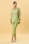 Buy_Mukta Sabharwal_Green Chanderi Silk Lining Cotton Embroidery Floret Tassel Shirt With Pant _Online_at_Aza_Fashions