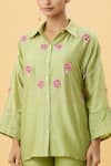 Shop_Mukta Sabharwal_Green Chanderi Silk Lining Cotton Embroidery Floret Tassel Shirt With Pant _Online_at_Aza_Fashions