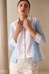 Buy_Savaaya_Blue Linen Blend Colourblock Shirt Collar Panel _Online_at_Aza_Fashions