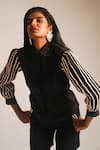 ATBW_Black Cotton Stripe Collared Contrast Dori Work Shirt _at_Aza_Fashions