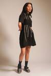 ATBW_Black Cotton Embellished Dori Collared Short Dress _Online_at_Aza_Fashions