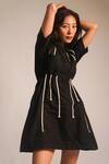 ATBW_Black Cotton Embellished Dori Collared Short Dress _at_Aza_Fashions