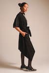 Buy_ATBW_Black Cotton Bead Band Collar Dori Embellished Asymmetric Flared Dress _Online_at_Aza_Fashions