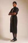 ATBW_Black Cotton Dori Collared Work Pocketed Midi Dress _Online_at_Aza_Fashions