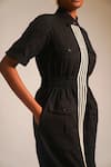 ATBW_Black Cotton Dori Collared Work Pocketed Midi Dress _at_Aza_Fashions