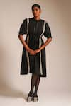 Buy_ATBW_Black Cotton Bead Band Collar Tie-up Dori Waist Midi Dress _at_Aza_Fashions