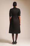 Shop_ATBW_Black Cotton Bead Band Collar Tie-up Dori Waist Midi Dress _at_Aza_Fashions