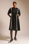 Buy_ATBW_Black Cotton Bead Band Collar Tie-up Dori Waist Midi Dress _Online_at_Aza_Fashions