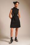 ATBW_Black Cotton Dori Collared Work Pocketed Short Dress _Online_at_Aza_Fashions