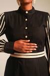 ATBW_Black Cotton Dori Band Collar Detailed Sleeves Midi Dress _at_Aza_Fashions