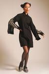 Buy_ATBW_Black Cotton Dori Collared Double Layered Sleeve Shirt Dress _at_Aza_Fashions