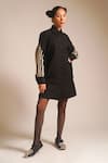 ATBW_Black Cotton Dori Collared Double Layered Sleeve Shirt Dress _Online_at_Aza_Fashions