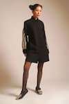 Buy_ATBW_Black Cotton Dori Collared Double Layered Sleeve Shirt Dress _Online_at_Aza_Fashions