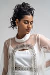 Buy_ATBW_White Chanderi Embellished Thread Cape Band Collar Bead Sheer Dress Set _Online_at_Aza_Fashions