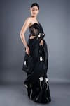 ATBW_Black Organza Floral Applique Saree _Online_at_Aza_Fashions