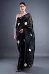 Buy_ATBW_Black Organza Floral Applique Saree _Online_at_Aza_Fashions