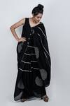 Buy_ATBW_Black Linen Block Print Chevron Geometric Saree _Online_at_Aza_Fashions