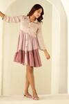 Buy_Savaaya_Pink Suede Silk Colourbock Shirt Collar Tonal Dress _at_Aza_Fashions