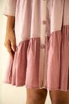 Shop_Savaaya_Pink Suede Silk Colourbock Shirt Collar Tonal Dress _Online_at_Aza_Fashions