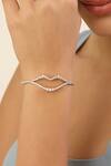 Buy_ISHARYA_Silver Plated Cubic Zirconia Encrusted Lip Cuff Bracelet _at_Aza_Fashions