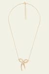 Shop_ISHARYA_Gold Plated Cubic Zirconia Bow Spiked Pendant Necklace _at_Aza_Fashions