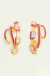Shop_Isharya_Pink Crystals Triple Enamelled Hoops _at_Aza_Fashions