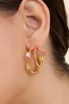 Shop_Isharya_Pink Crystals Triple Enamelled Hoops _Online_at_Aza_Fashions