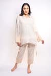 Buy_Anmol Kakad_Cream Pure Mul Embroidery Denim Applique Sleeve Shirt And Pant Set  _at_Aza_Fashions