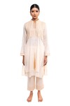 Buy_Anmol Kakad_Cream Pure Mul Embroidery Denim Applique Mandarin Tunic And Pant Set  _Online_at_Aza_Fashions