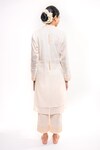 Anmol Kakad_Cream Pure Mul Embroidery Denim Applique Mandarin Tunic And Pant Set  _at_Aza_Fashions