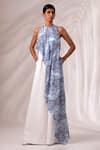 Buy_Madder Much_Multi Color Organza Print Ripple Halter Neck Andes Tall Flowy Jumpsuit _at_Aza_Fashions