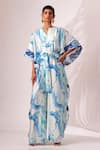 Buy_Madder Much_Multi Color Cupro Modal Silk Print Marble Tide Notched Dakota Kaftan Jumpsuit _at_Aza_Fashions