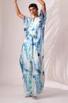 Shop_Madder Much_Multi Color Cupro Modal Silk Print Marble Tide Notched Dakota Kaftan Jumpsuit _Online_at_Aza_Fashions