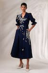 Buy_Madder Much_Blue 100% Cotton Twill Embroidery Thread Kai River Delta Shirt Dress With Belt _at_Aza_Fashions