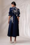 Shop_Madder Much_Blue 100% Cotton Twill Embroidery Thread Kai River Delta Shirt Dress With Belt _at_Aza_Fashions