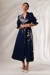 Shop_Madder Much_Blue 100% Cotton Twill Embroidery Thread Kai River Delta Shirt Dress With Belt _Online_at_Aza_Fashions