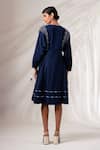 Shop_Madder Much_Blue 100% Cotton Embroidery Thread Notched Square Nixie Pinstripe Midi Dress _at_Aza_Fashions