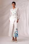 Shop_Madder Much_White 100% Cotton Twill Embroidery Sequin U Neck Ruben Wave Top Pant Set _at_Aza_Fashions