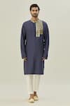 DiyaRajvvir_Blue Cotton Silk Embroidered Thread Acrylic Kurta And Pant Set _Online_at_Aza_Fashions