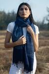 Buy_Aeshaane_Blue Embroidery Polka Hand Block Print Silk Scarf _at_Aza_Fashions