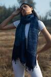 Buy_Aeshaane_Blue Embroidery Polka Hand Block Print Silk Scarf _Online_at_Aza_Fashions