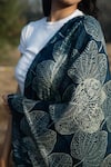 Aeshaane_Blue Embroidery Leaf Print Silk Scarf _Online_at_Aza_Fashions