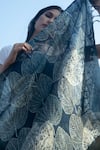 Buy_Aeshaane_Blue Embroidery Leaf Print Silk Scarf _Online_at_Aza_Fashions