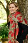 Shop_Aeshaane_Green Embroidery Handmade Silk Floral Print Scarf _at_Aza_Fashions